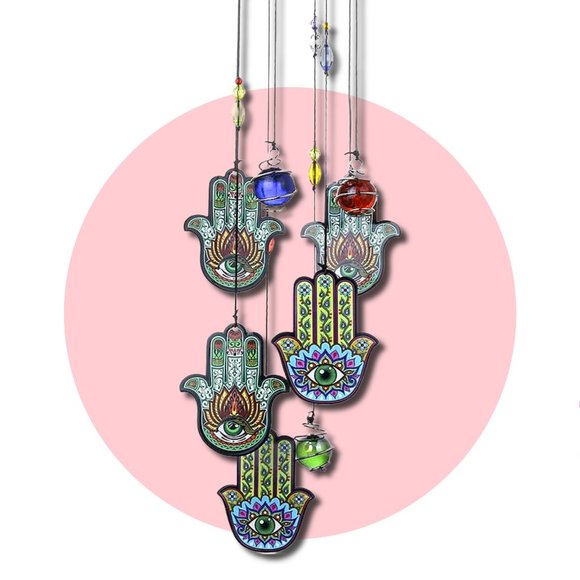HAMSA Hand Symbol Hanging Beaded Metal Windchime Sun Wind Chime NEW - Picture 4 of 9